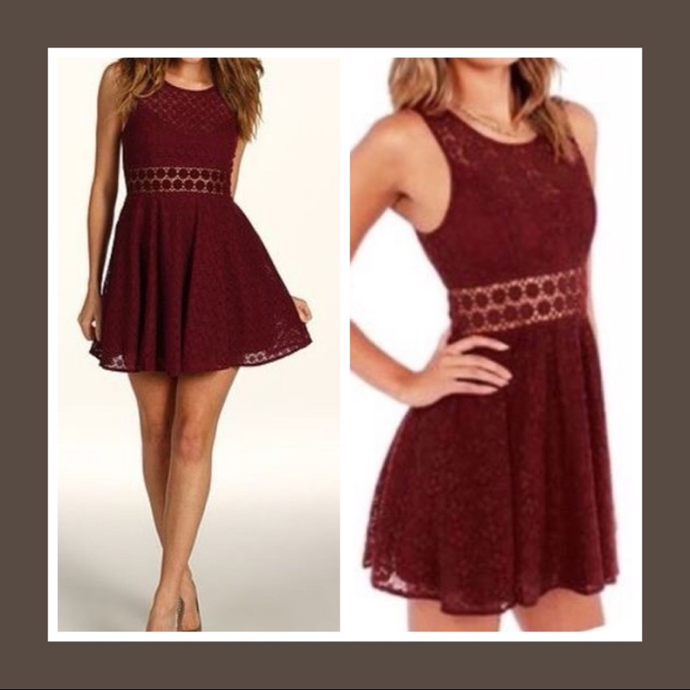 Free People Wine Colored Floral Waist Dress